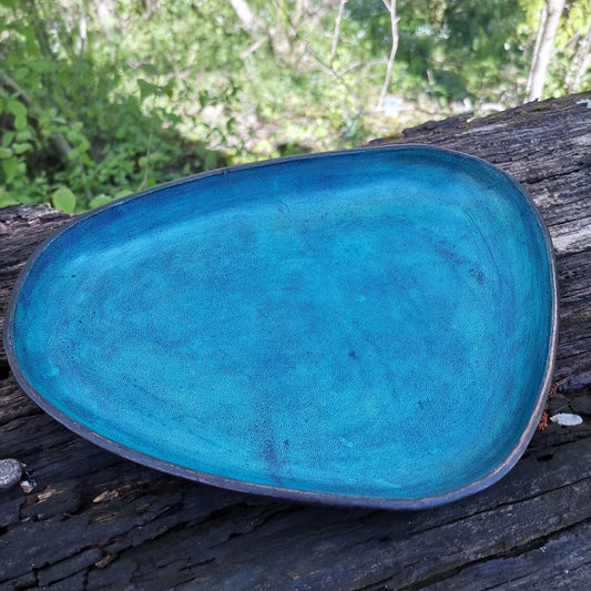 Molded Leather Tray Aged Blue