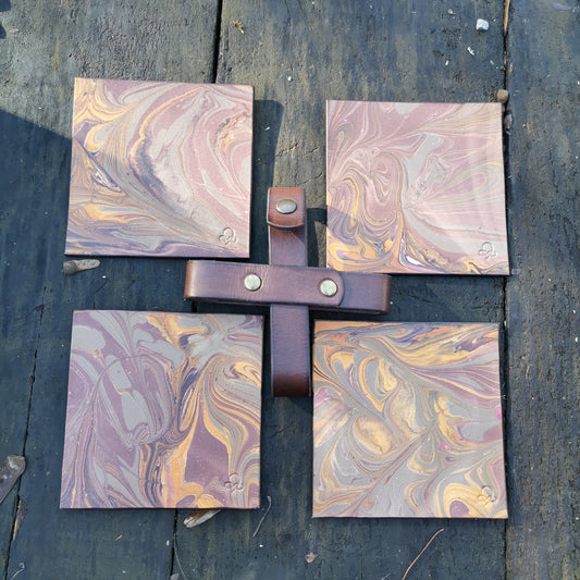 Leather coasters with brown marbling