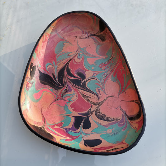 Molded Leather Tray - pink Marbling