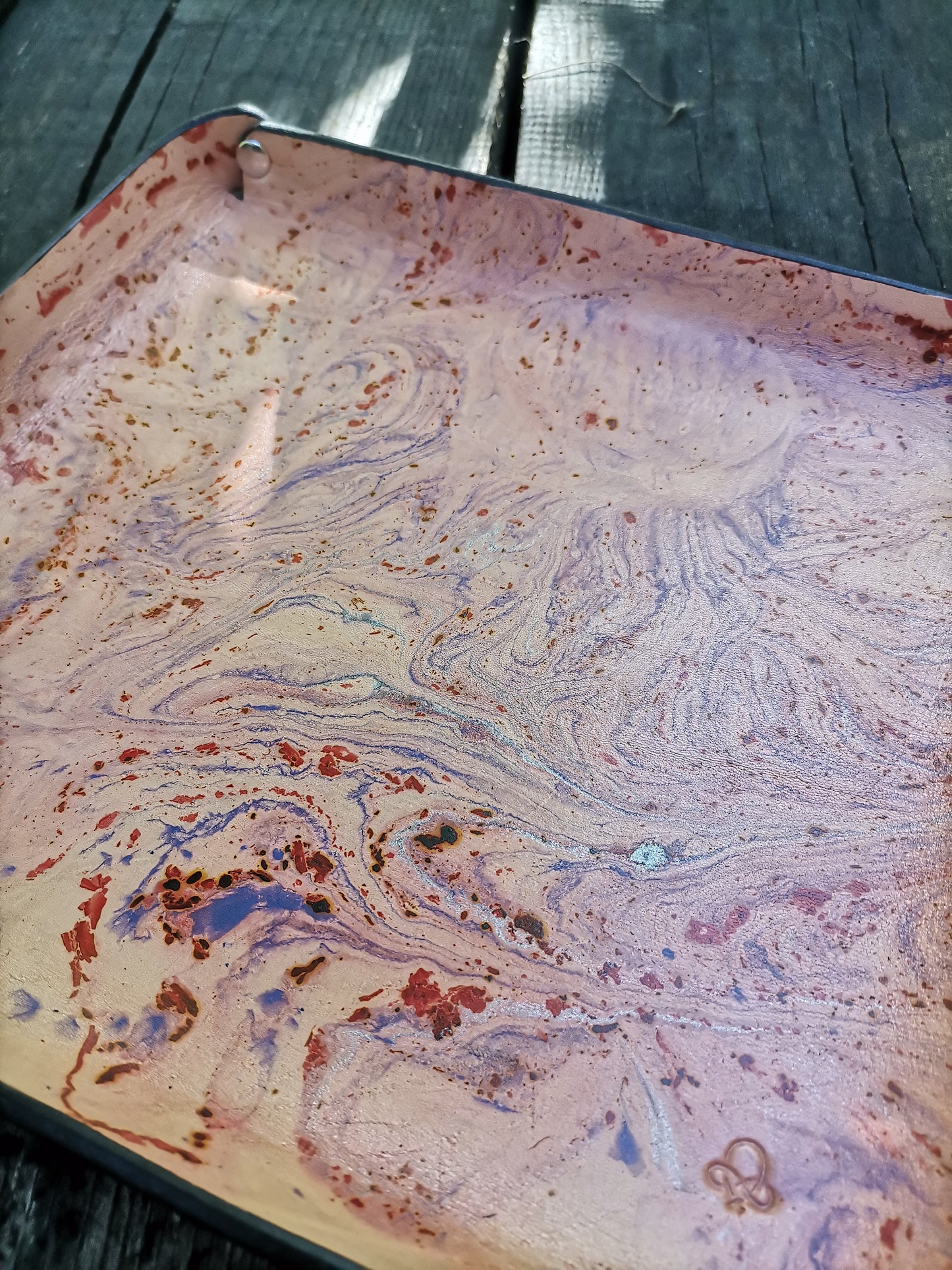 Leather Tray 20X23 cm with marbling