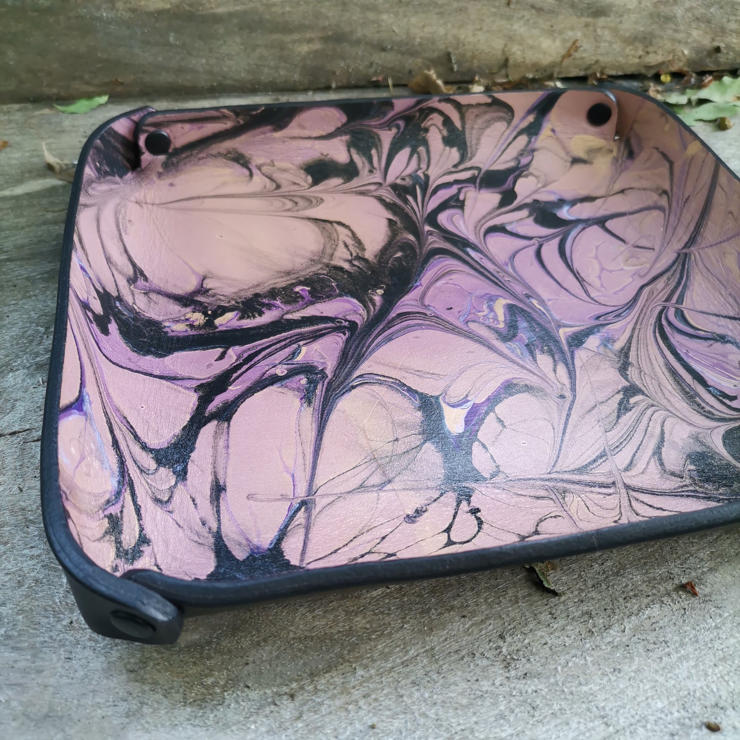 Leather Tray Black Purple Pink Marbling