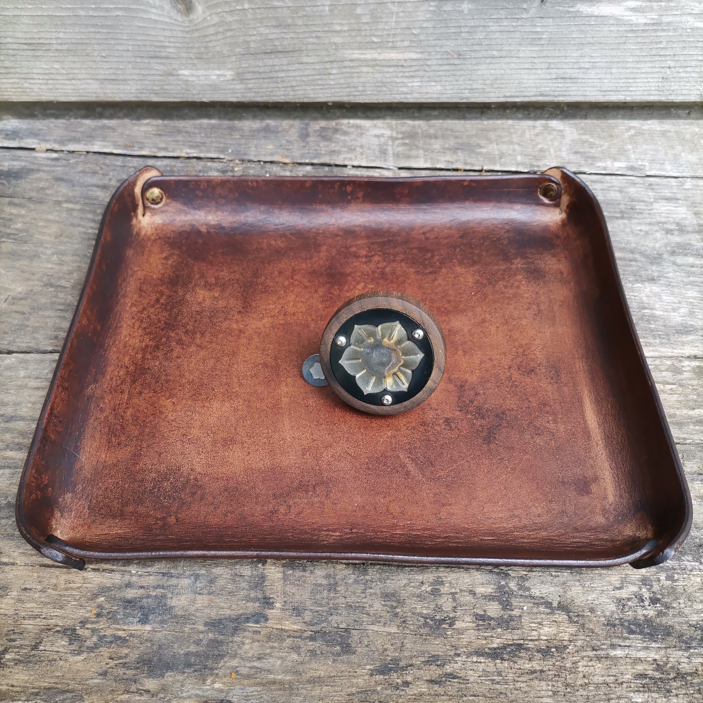 Leather Tray 19X22Cm Brown