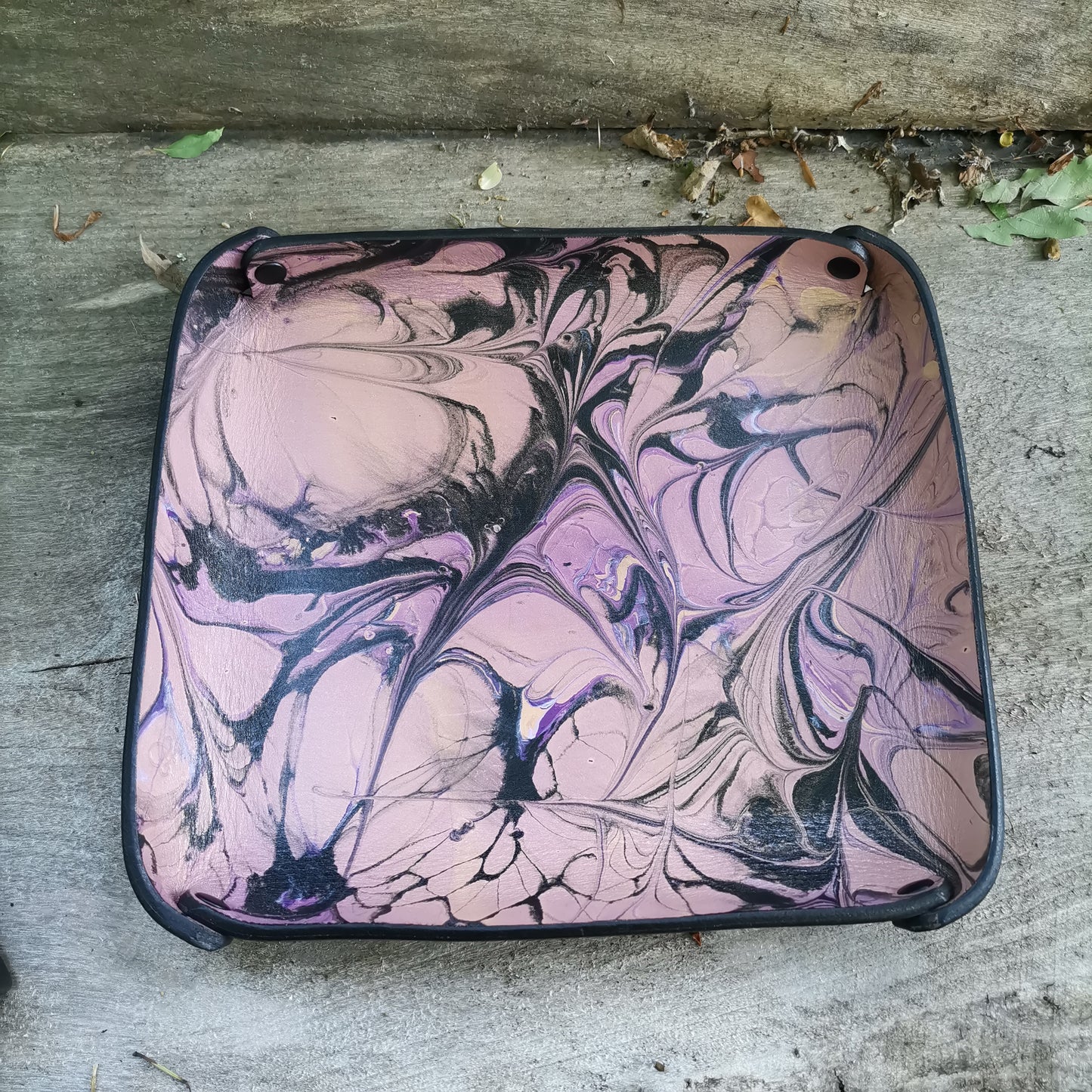 Leather Tray Black Purple Pink Marbling