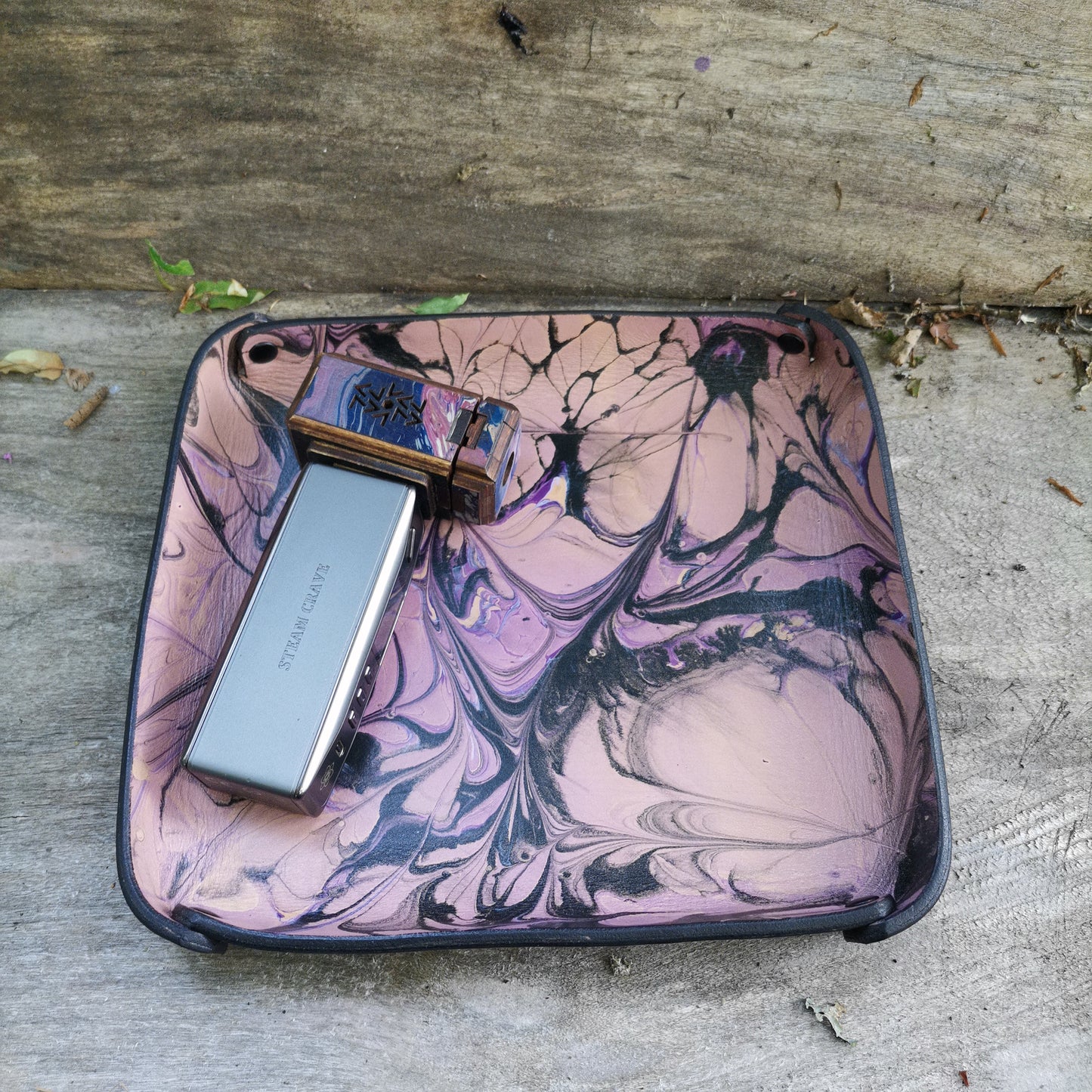 Leather Tray Black Purple Pink Marbling