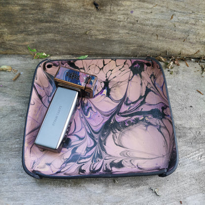 Leather Tray Black Purple Pink Marbling
