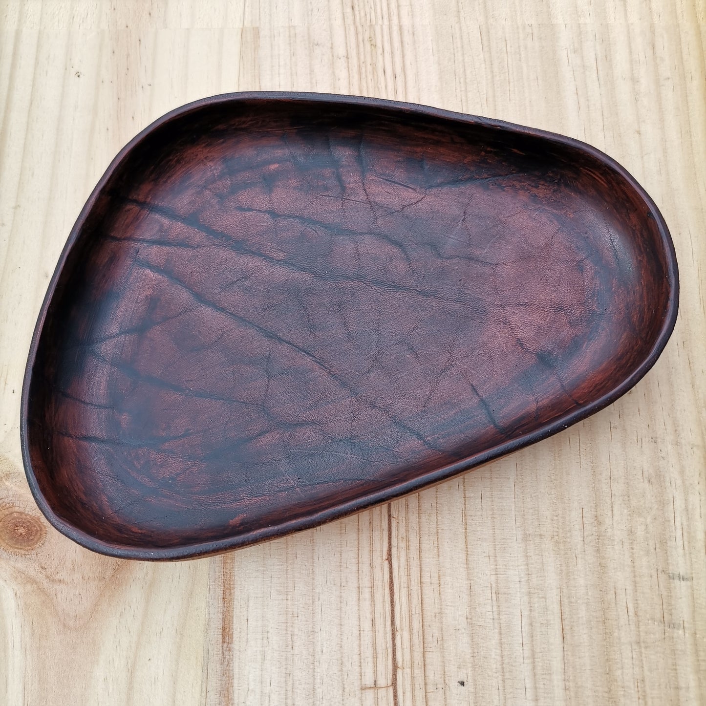 Molded Leather Tray - ribbed brown