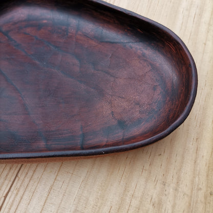 Molded Leather Tray - ribbed brown