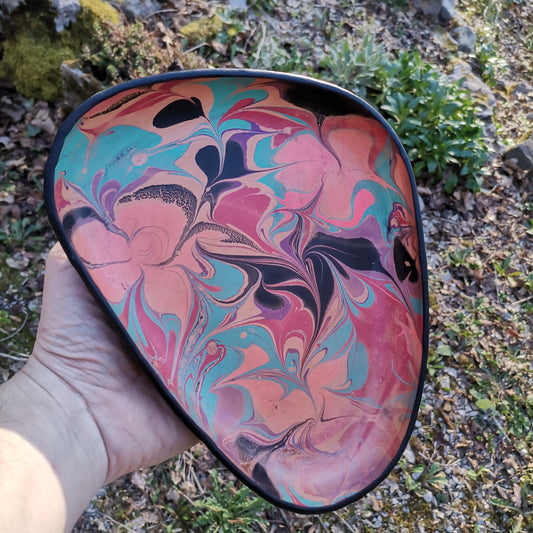 Molded Leather Tray - pink Marbling