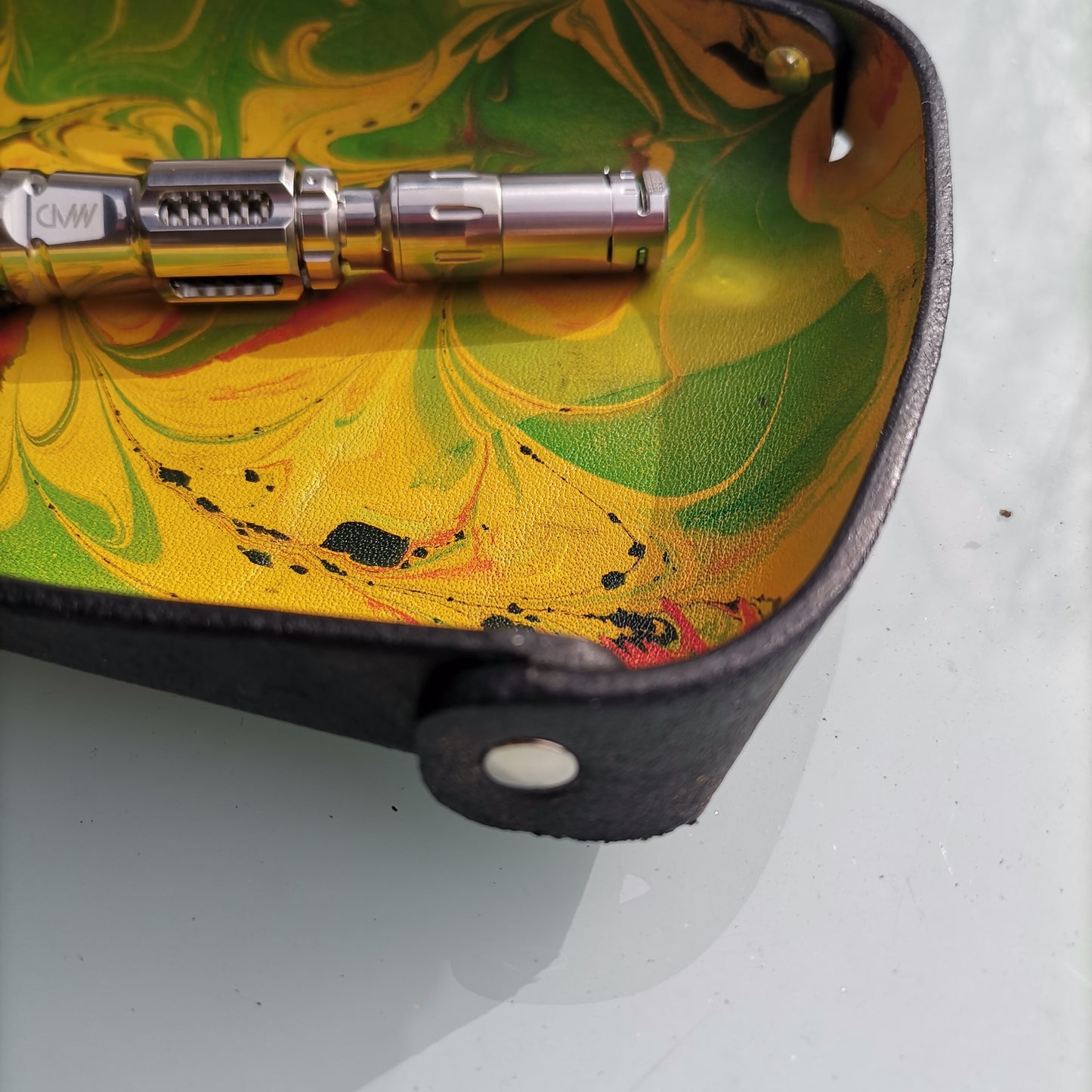 Leather Tray with red gold and green marbling