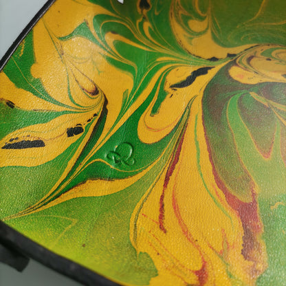 Leather Tray with red gold and green marbling