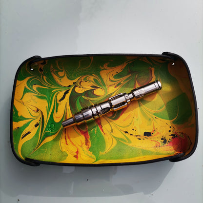 Leather Tray with red gold and green marbling