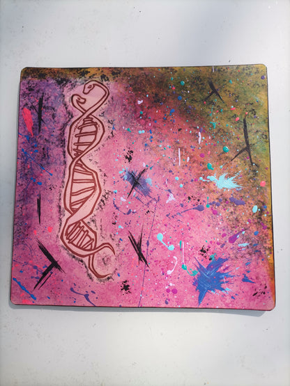 Leather Moodmat with pink marbling and DNA snake engraving