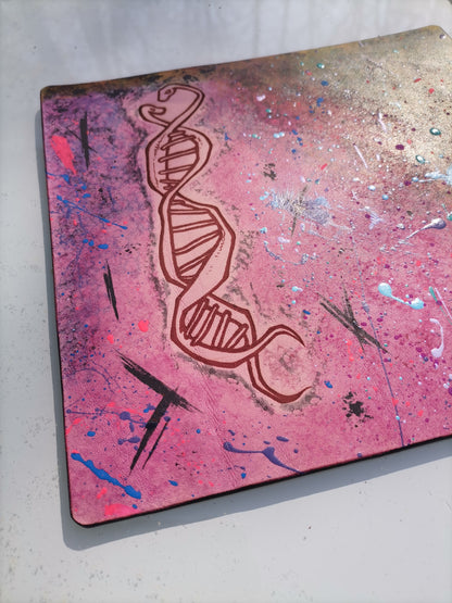 Leather Moodmat with pink marbling and DNA snake engraving