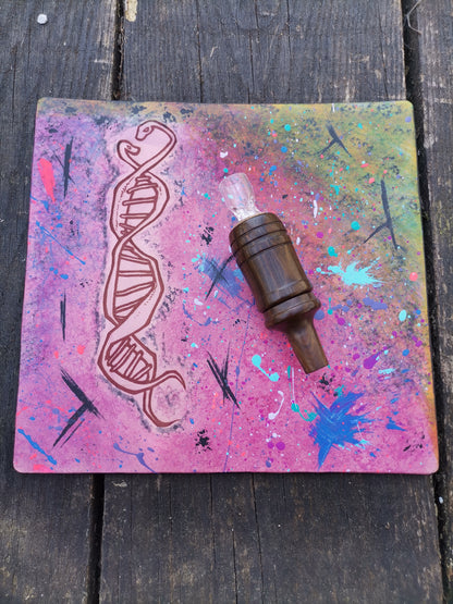 Leather Moodmat with pink marbling and DNA snake engraving