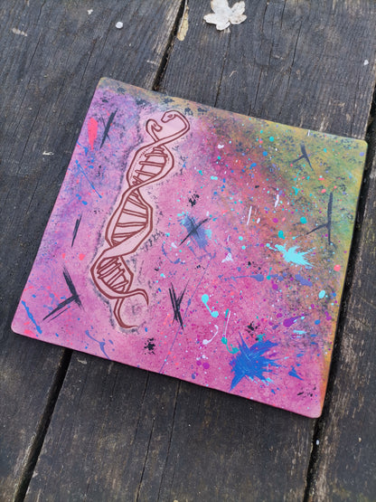 Leather Moodmat with pink marbling and DNA snake engraving