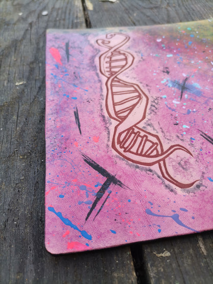 Leather Moodmat with pink marbling and DNA snake engraving