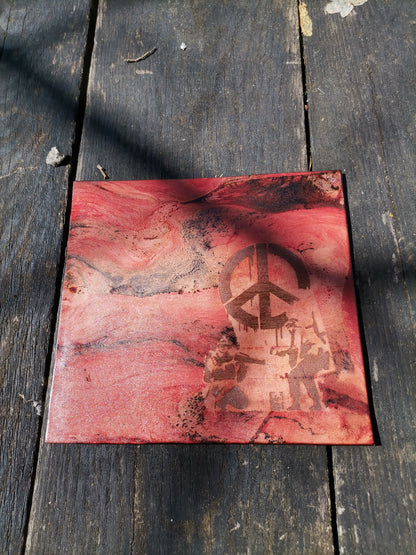 Leather Moodmat with red marbling and Peace engraving